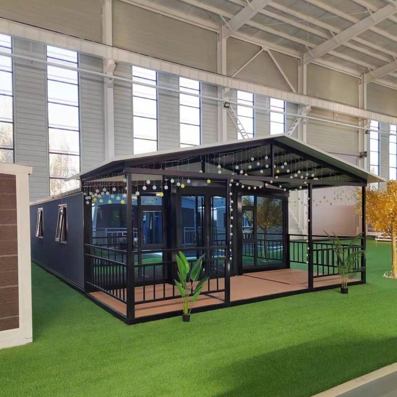 Expandable house industry trends showing foldable container homes deployed at a residential project site
