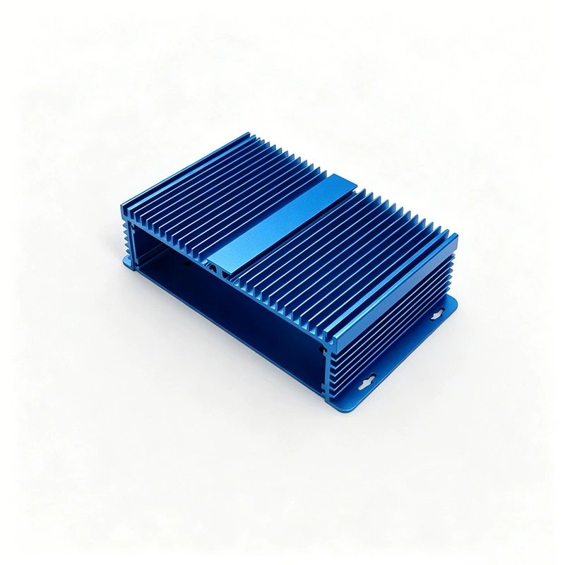blue anodized aluminum cooling fin enclosure for electronics