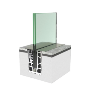 aluminum glass railing system with embedded base channel cross-section
