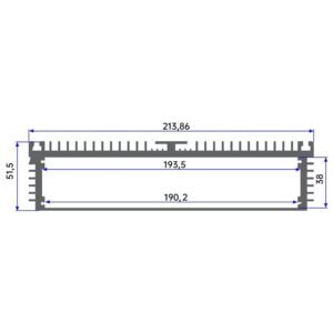 aluminum heat sink profile cross section with dimensions 213 by 51 mm