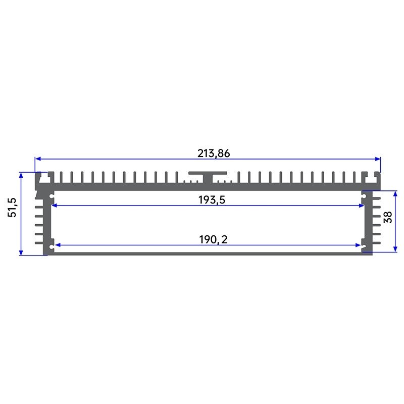 aluminum heat sink profile cross section with dimensions 213 by 51 mm