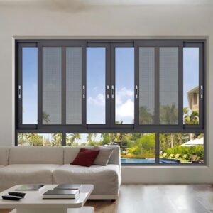 aluminum sliding window with mosquito net in living room