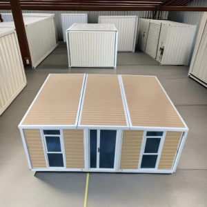 Expandable container house folded flat for container shipping in factory