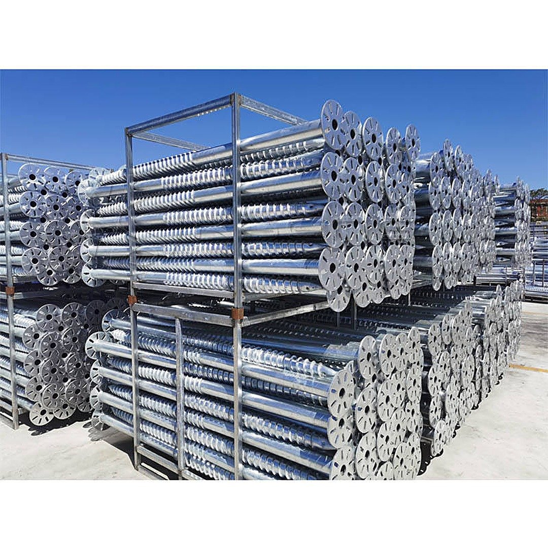 Galvanized ground screw piles in bulk export packing