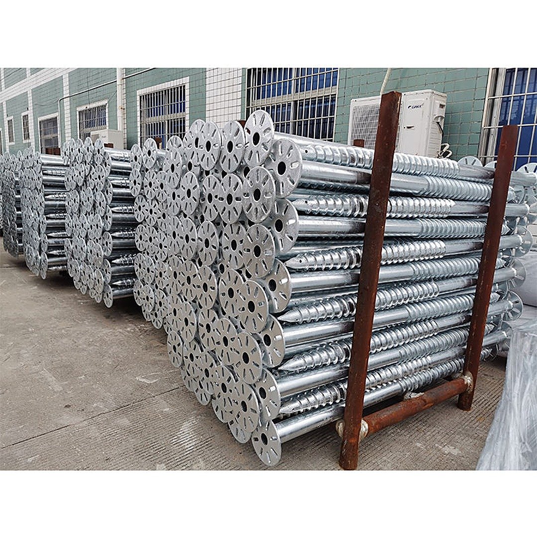 Ground screw foundation kit packed for export with brackets and adapters