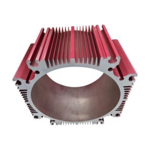 red anodized aluminum motor housing with cooling fins