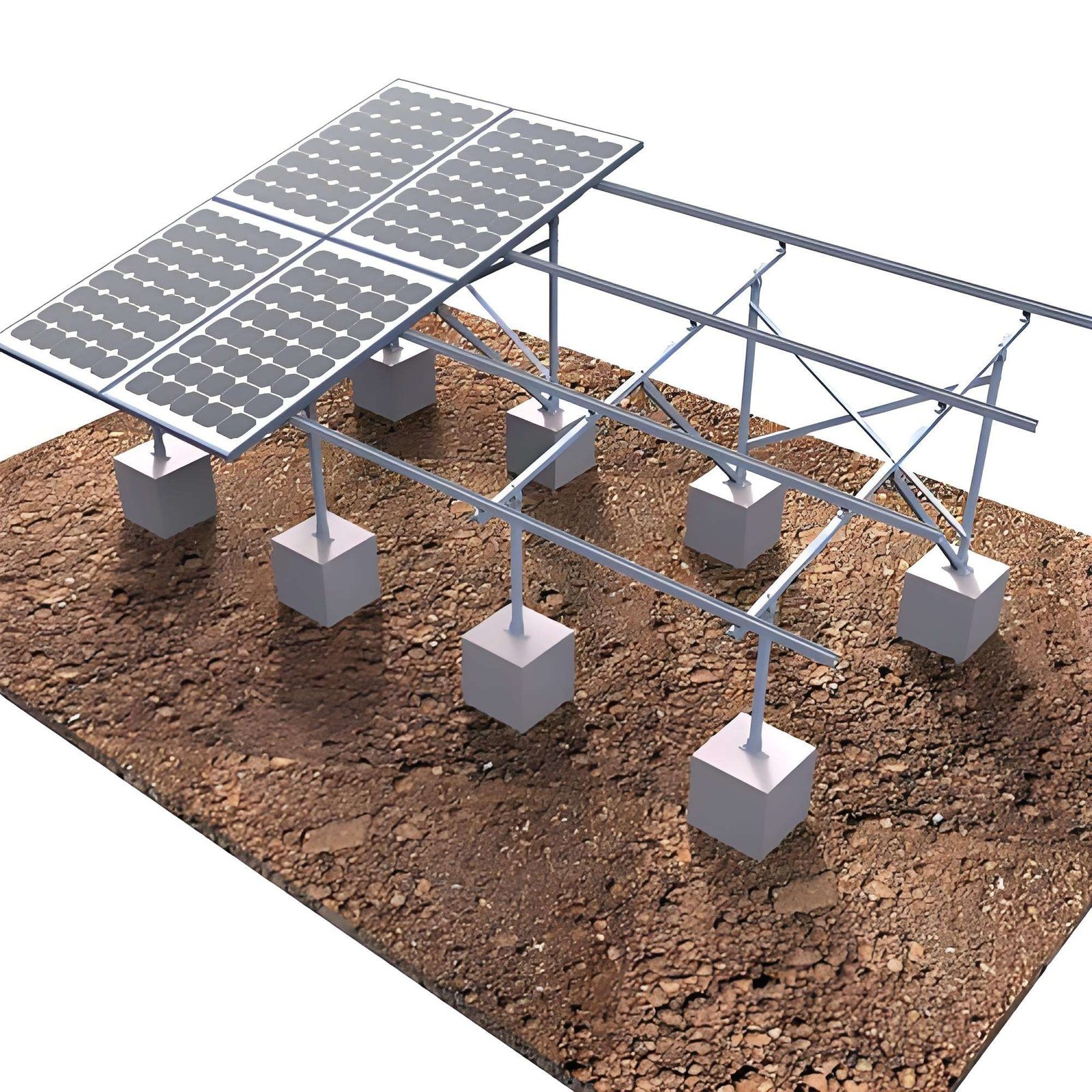 Small solar panel ground mount kit supporting a single panel on grassland